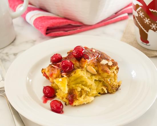 Eggnog Baked French Toast with Cranberry Maple Syrup