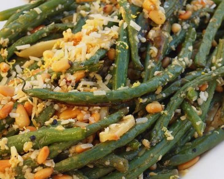 Roasted Green Beans with Garlic, Lemon, Pine Nuts & Parmigiano-Reggiano