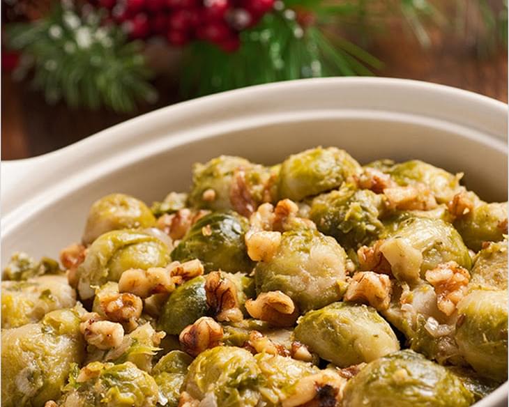 Creamy Braised Brussels Sprouts with Toasted Walnuts