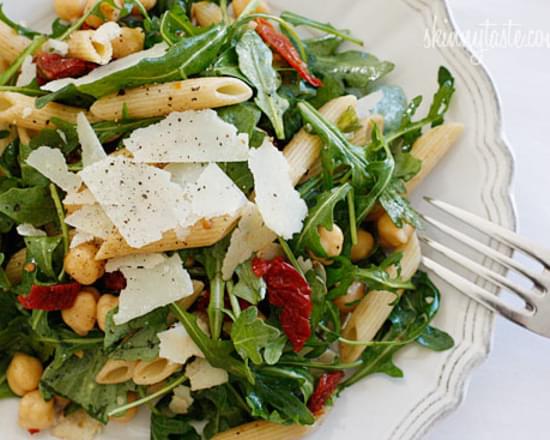 Arugula Salad with Penne, Garbanzo Beans and Sun Dried Tomatoes