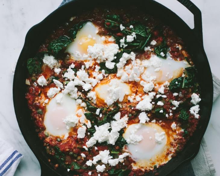 Tomato Poached Eggs with Kale and Wheat Berries