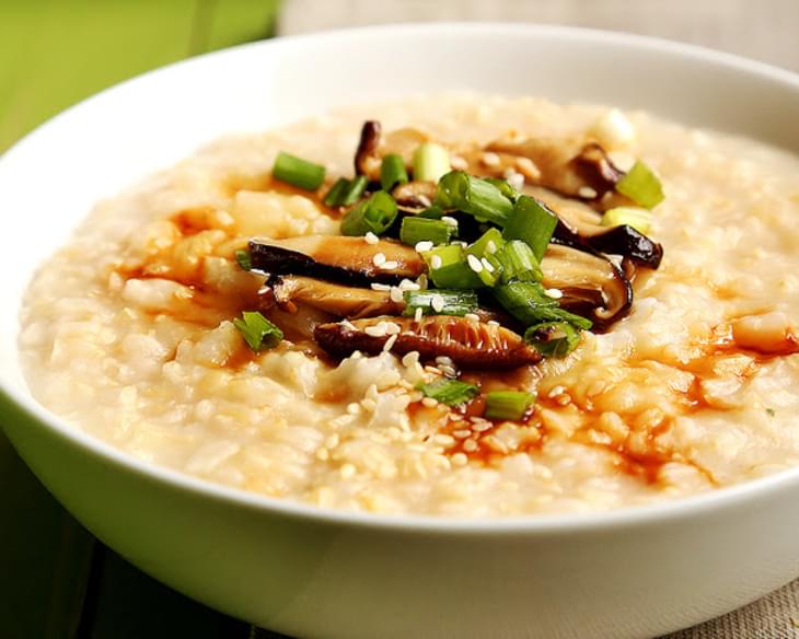 Vegan Brown Rice Congee with Shiitake Mushrooms