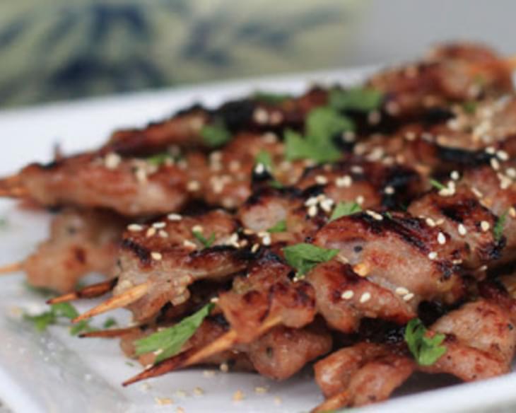 Grilled Skewered Pork Marinated In Lemongrass, Honey And Fish Sauce