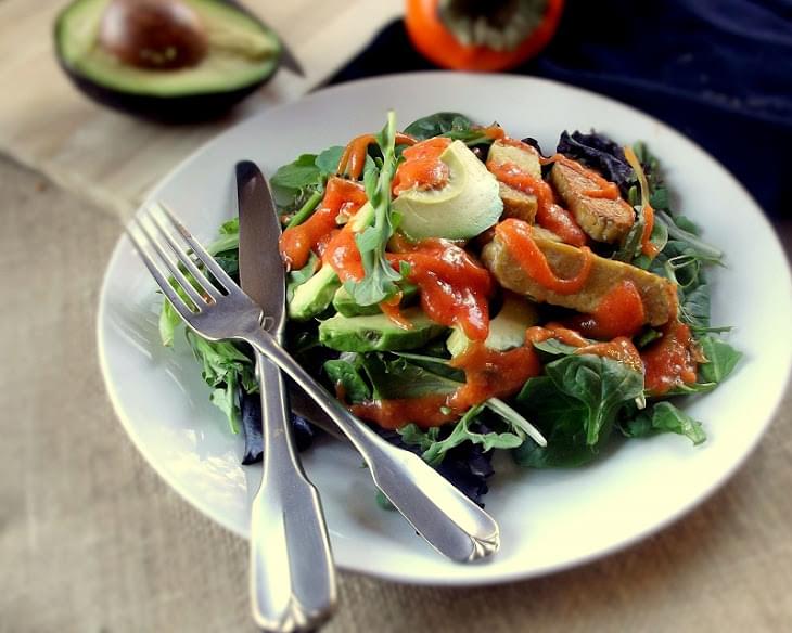 Tempeh Avocado Salad with Persimmon Dressing