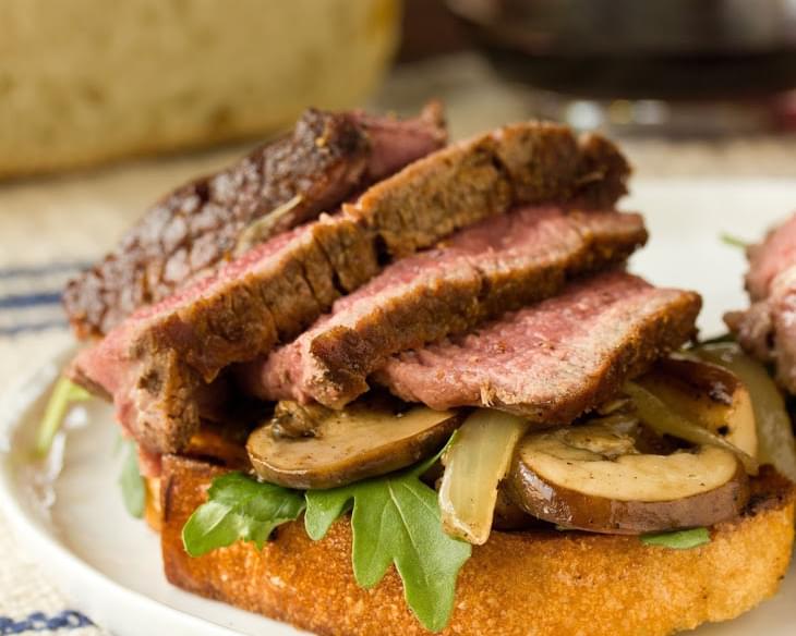Theater Steak with Mushrooms, Onions & Grilled Bread