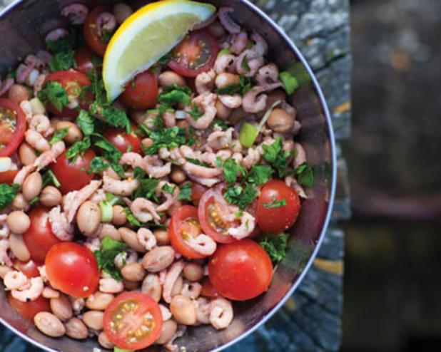Brown Shrimps With Borlotti Beans And Cherry Tomatoes