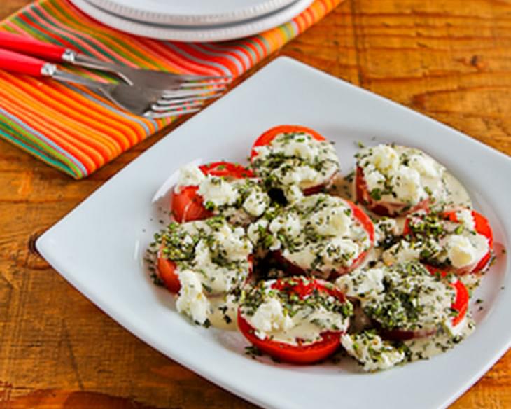 Summer Tomato Salad with Goat Cheese, Basil Vinaigrette, and Fresh Herbs