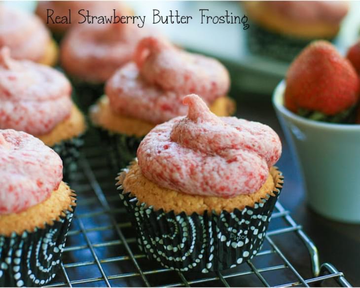 Yellow Cupcake with Real Strawberry Butter Frosting