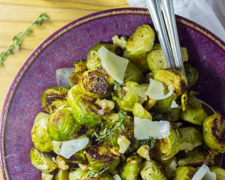 Maple & Dijon Roasted Brussels Sprouts with Toasted Walnuts & Parmesan