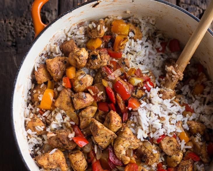30 Minute Healthy Cajun Chicken and Rice.