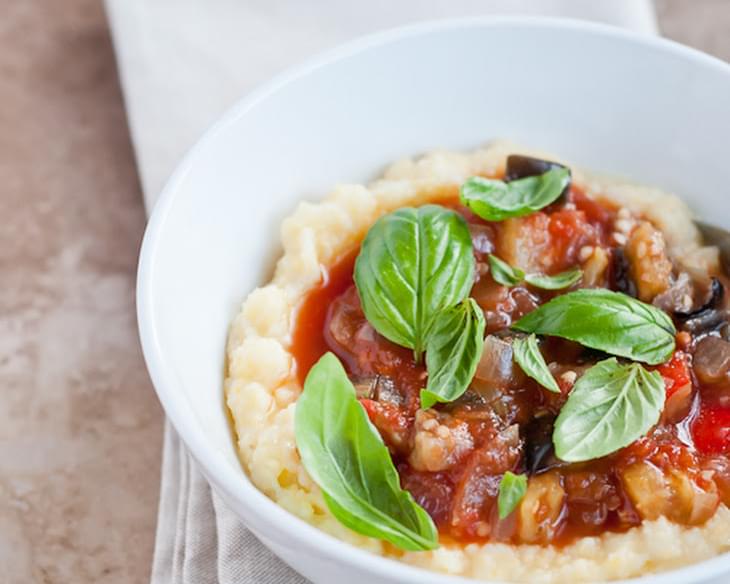Stewed Eggplant and Tomatoes with Polenta