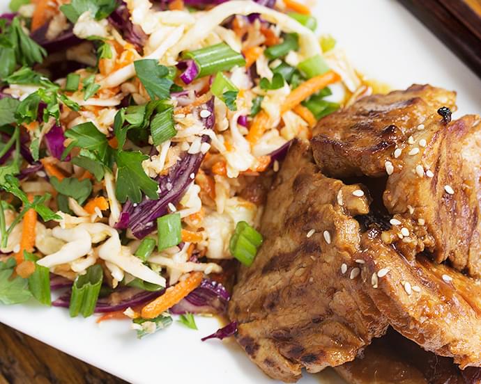 Spicy Grilled Korean Pork with Asian Slaw