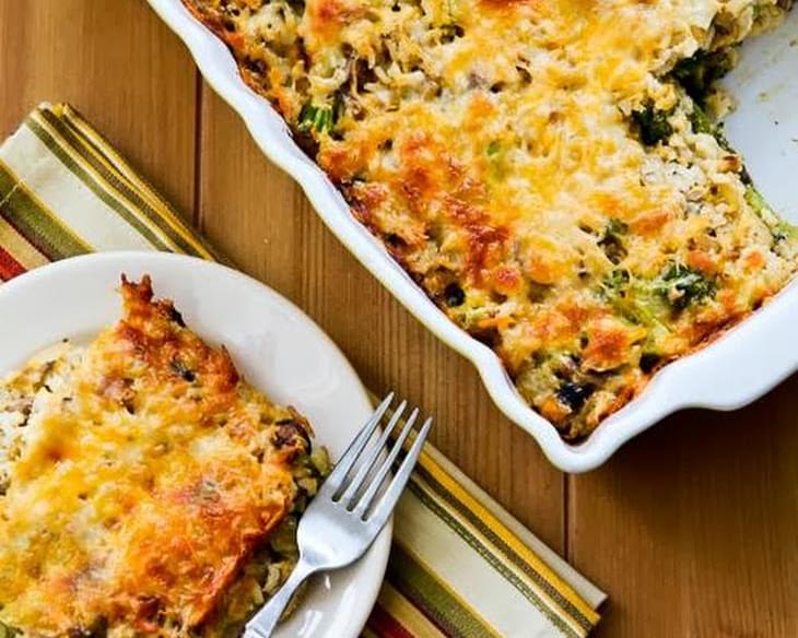 Cheesy Vegetarian Brown Rice Casserole with Broccoli and Mushrooms