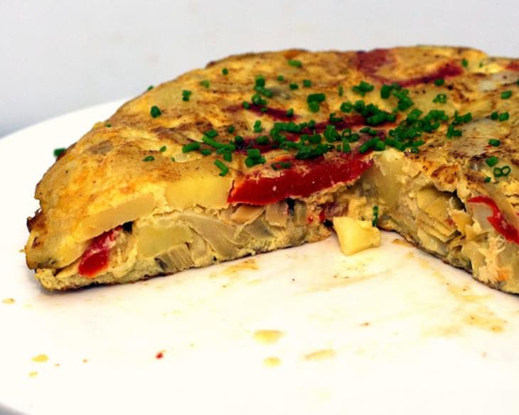 Potato Tortilla with Artichokes and Red Peppers