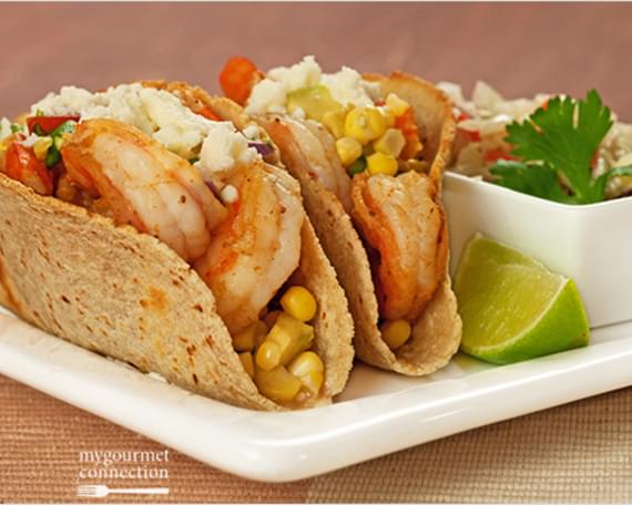 Shrimp Tacos with Corn and Avocado Salsa