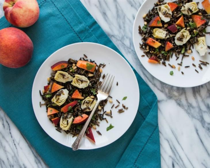 Wild Rice with Artichokes, Peaches + Pine Nuts