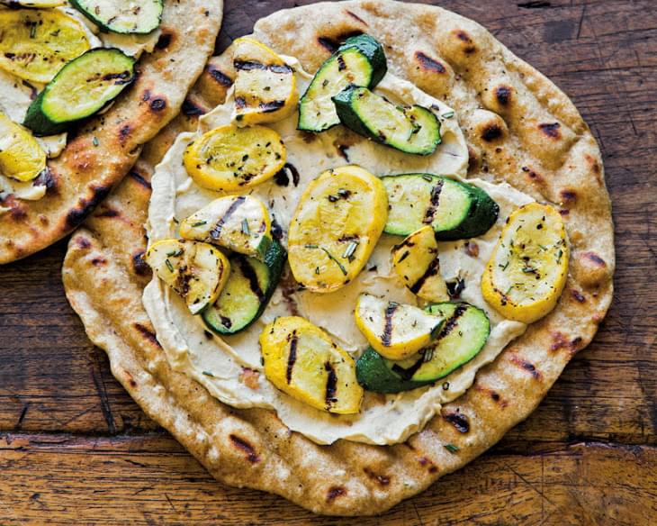 Grilled Pizza with Hummus and Rosemary Summer Squash