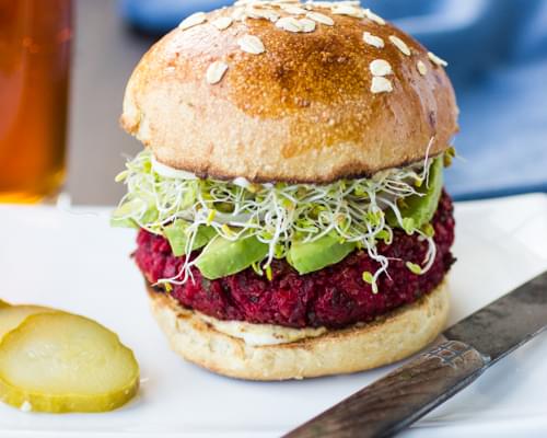 Quinoa, Beet and Chickpea Burgers