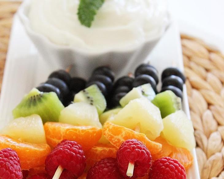 Rainbow Fruit Skewers with Vanilla-Honey Yogurt Dip