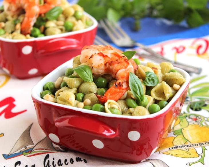 Pesto Pasta with Peas and Grilled Shrimp AND a Calphalon Giveaway
