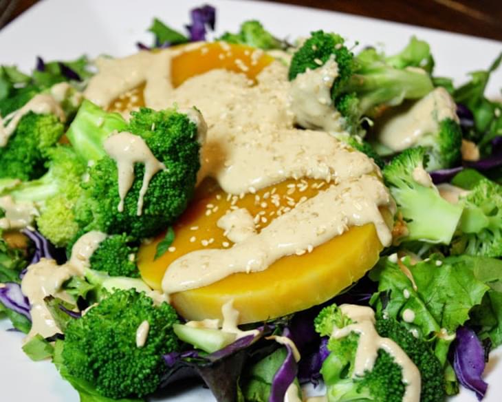 Broccoli And Squash Salad With Tahini Dressing