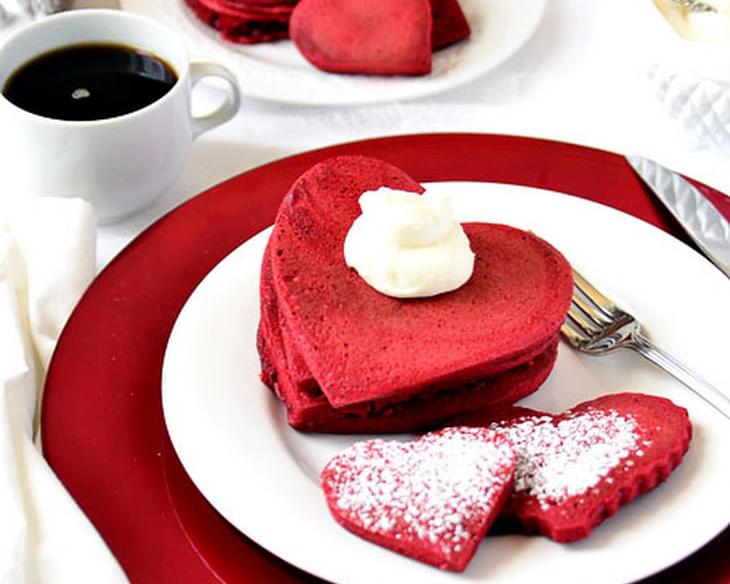 Red Velvet Pancakes with Sweet Cream Cheese Topping