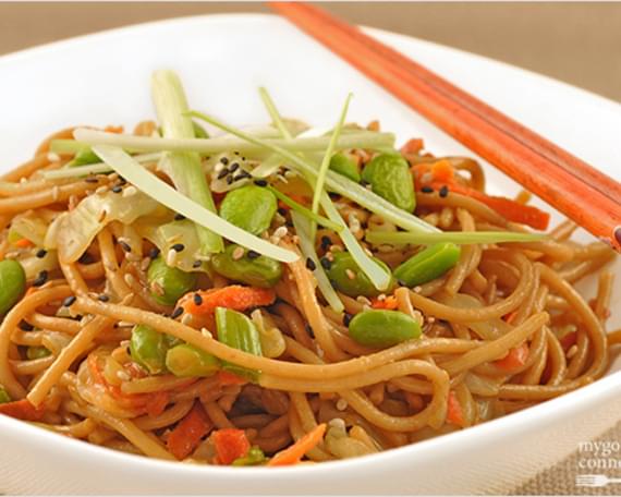 Sesame Noodles with Crisp Cabbage and Edamame