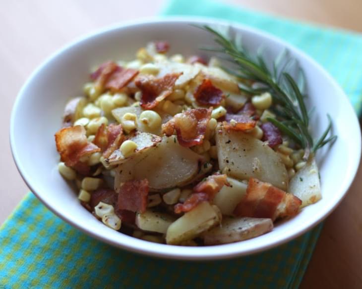 Corn and Red Potato Skillet with Bacon and Fresh Rosemary