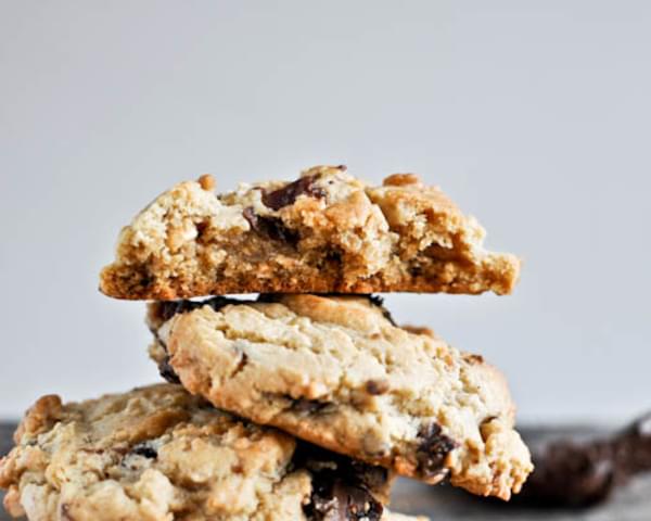 Chewy Peanut Butter Cookies with Chocolate Candied Bacon