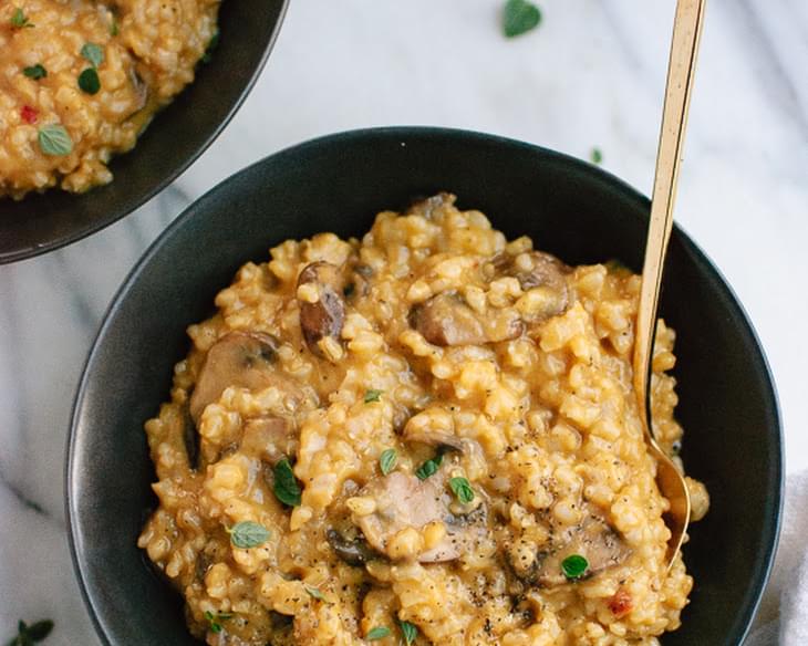 Easy Brown Rice Risotto with Mushrooms and Fresh Oregano