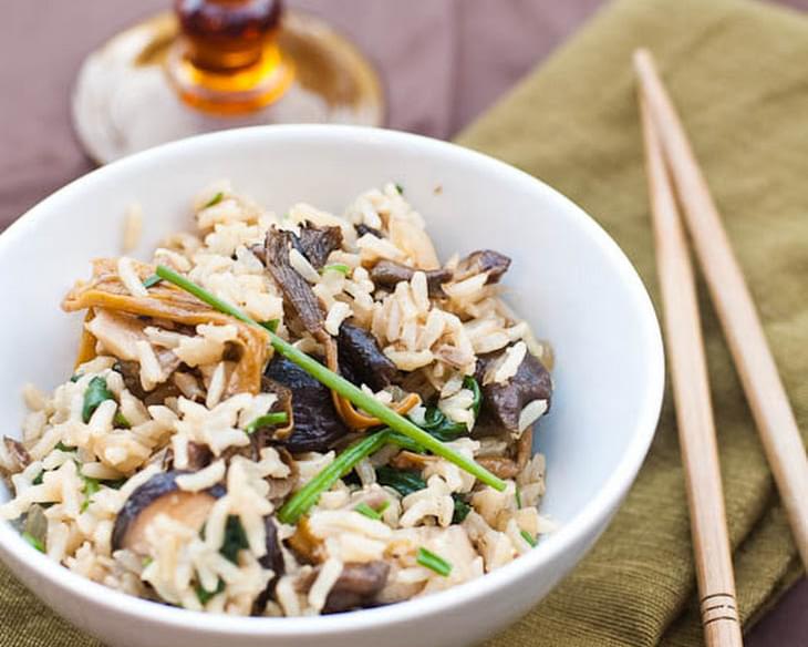 Mixed Mushrooms and Spinach in Brown Rice