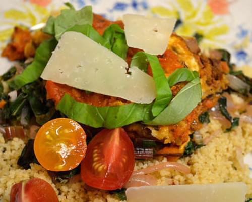 Eggplants Stacks With Couscous And Lemony Chard