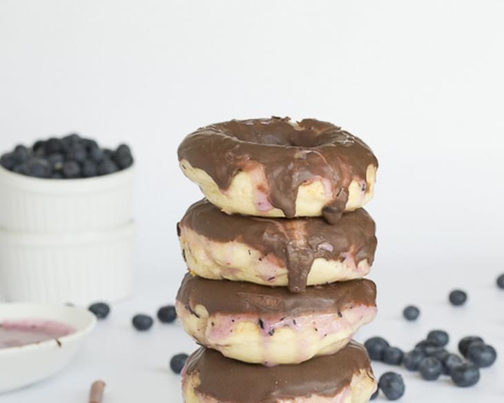 Double Dipped Chocolate and Blueberry Glaze Donuts