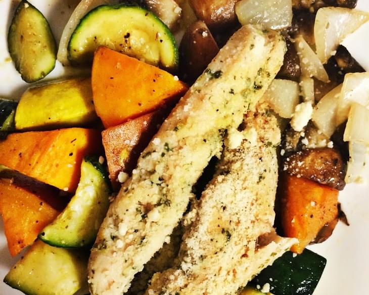 Pesto Chicken and Baked Vegetables