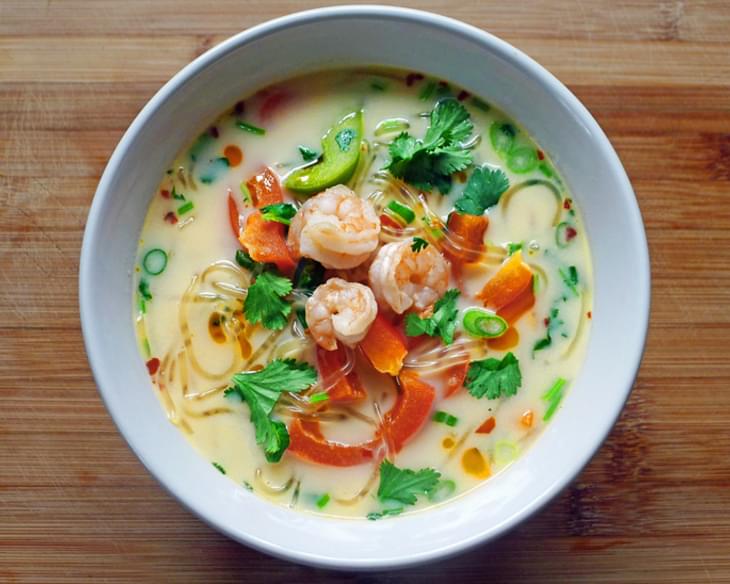 Coconut Soup with Kelp Noodles & Shrimp