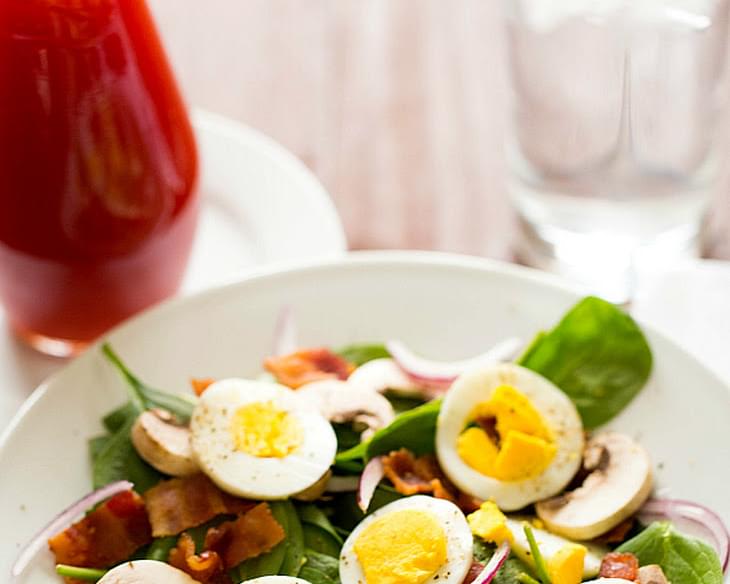 Warm Spinach Salad with Bacon, Mushrooms & Hard-Boiled Eggs