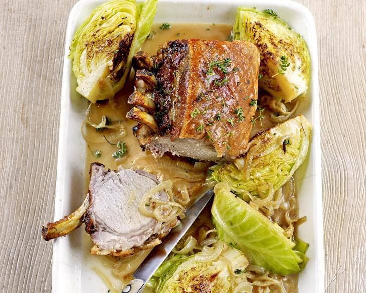 Roast Rack Of Pork With Braised Cabbage