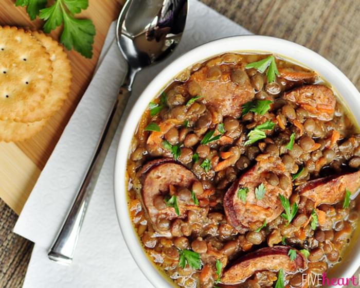 Slow Cooker German Lentils with Sausage
