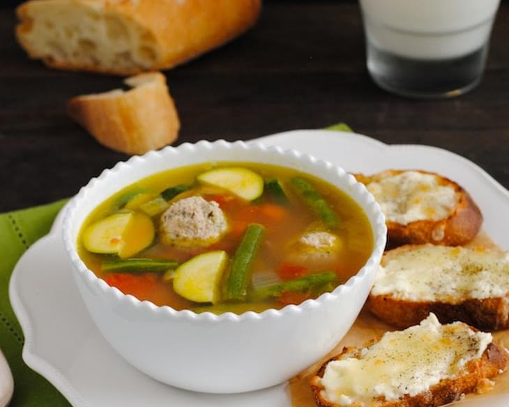 Turkey Meatball & Vegetable Soup with Cheesy Crostini