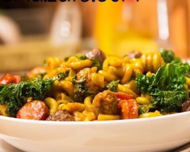 Venison sausage and kale quick pasta recipe. With smoked sausage also.