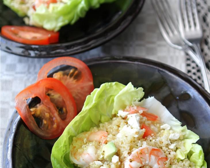 Salad Cups with Quinoa, Shrimp, Avocado & Lemon Dressing