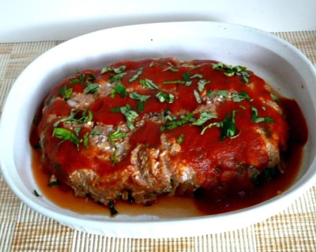 Turkey Meatloaf Stuffed with Mushroom, Spinach, and  Herbs