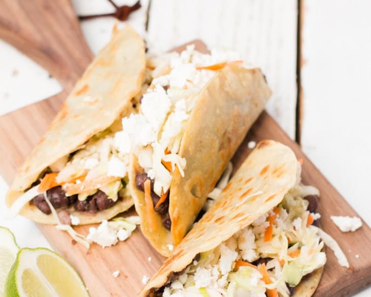 Crisp Black Bean Tacos with Feta and Cabbage Slaw