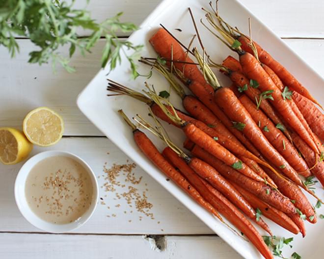 Roasted Carrots with Sweet Tahini Drizzle