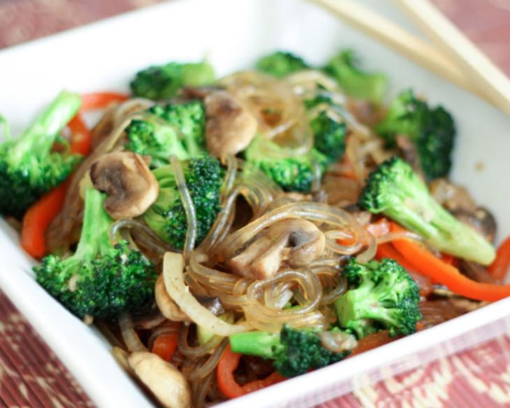 Korean Jap Chae {or Chop Chae} with Broccoli and Mushrooms