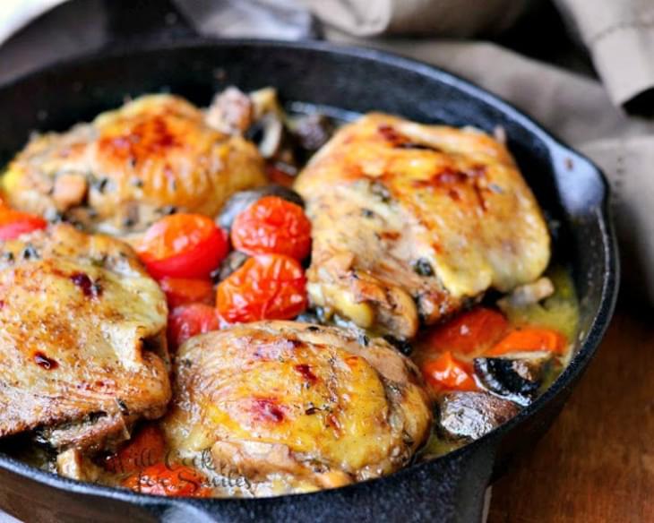 Roasted Chicken Thighs with Tomatoes and Mushrooms