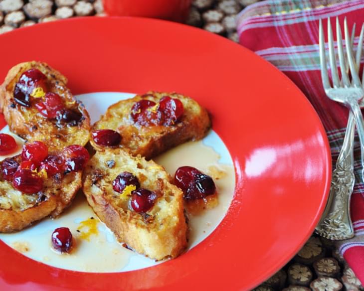 Vegan Eggnog French Toast with Cracked Cranberry Maple Syrup