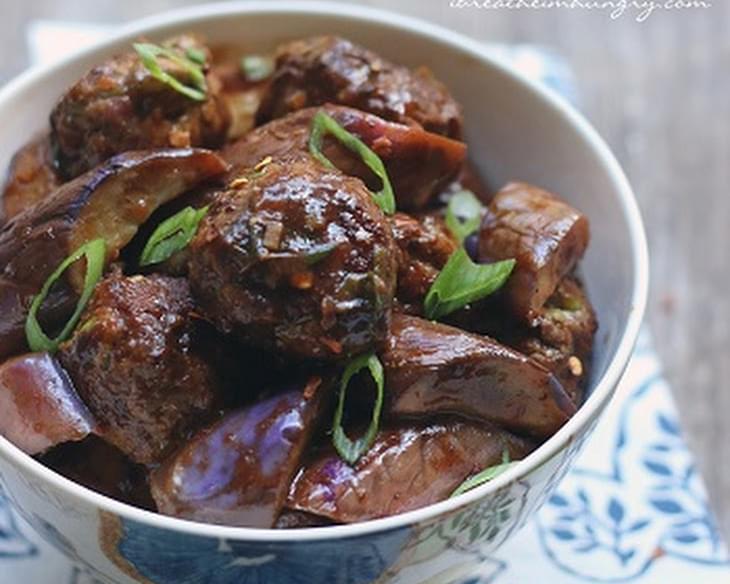 Asian Meatballs with Stir-Fried Eggplant - Low Carb and Gluten Free