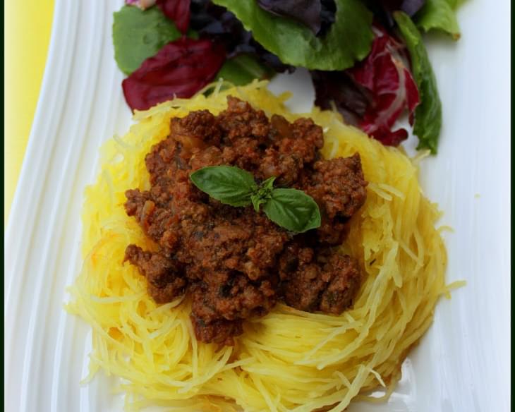 Low Carb Crock Pot Meat Sauce and Spaghetti Squash (cooked all in ONE crockpot)!!!