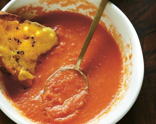 Tomato-Orange Soup With Grilled Cheese Croutons